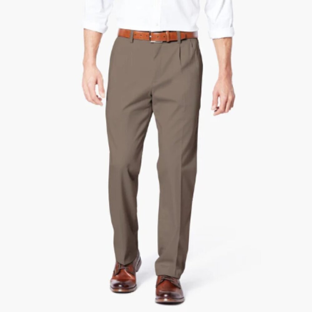 Dockers Men's Size 36 Dark Pebble - Brown Easy Khakis Classic Fit Pleated Pant